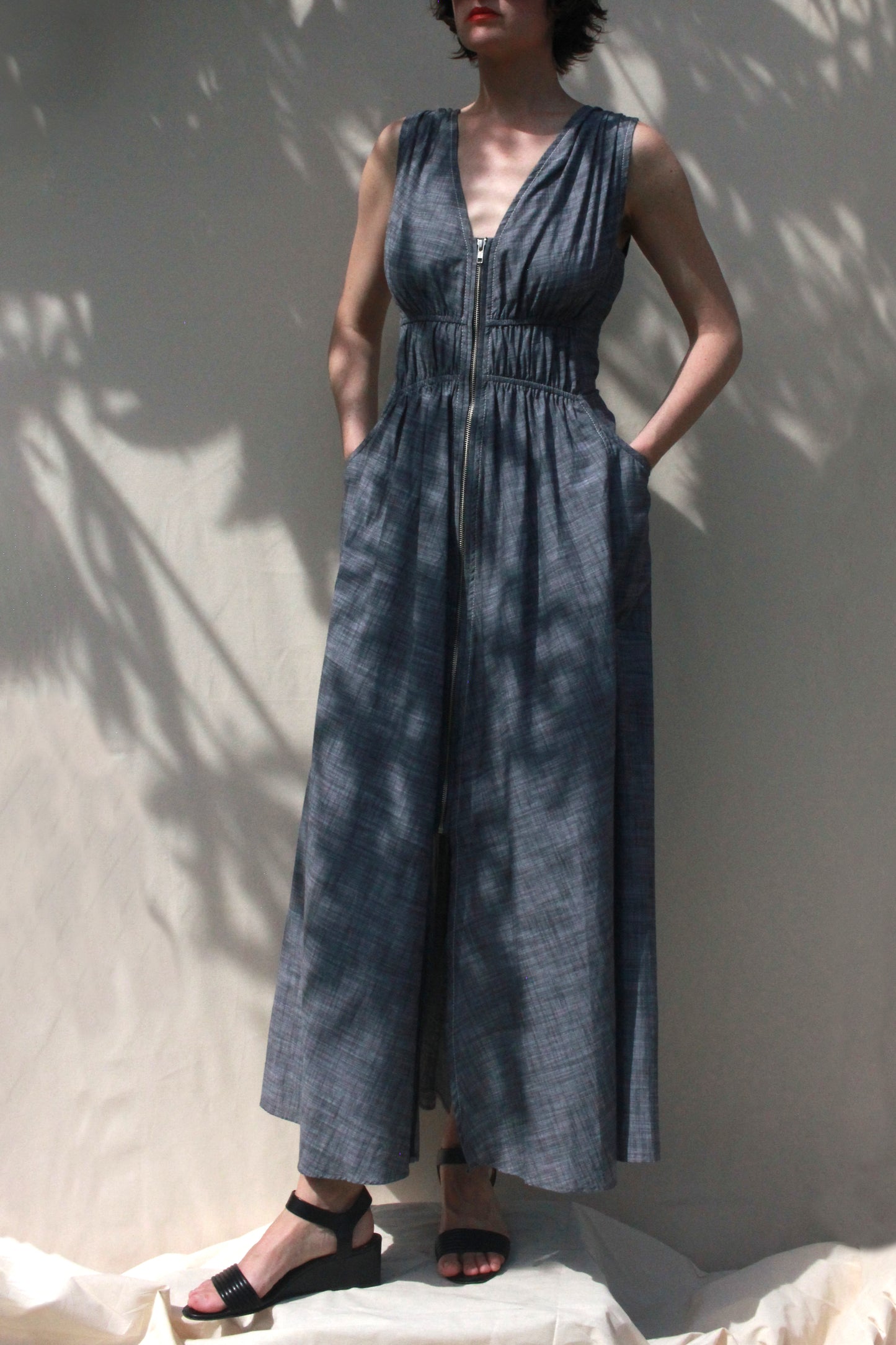 Scrunch Waist Dress - Slate Chambray