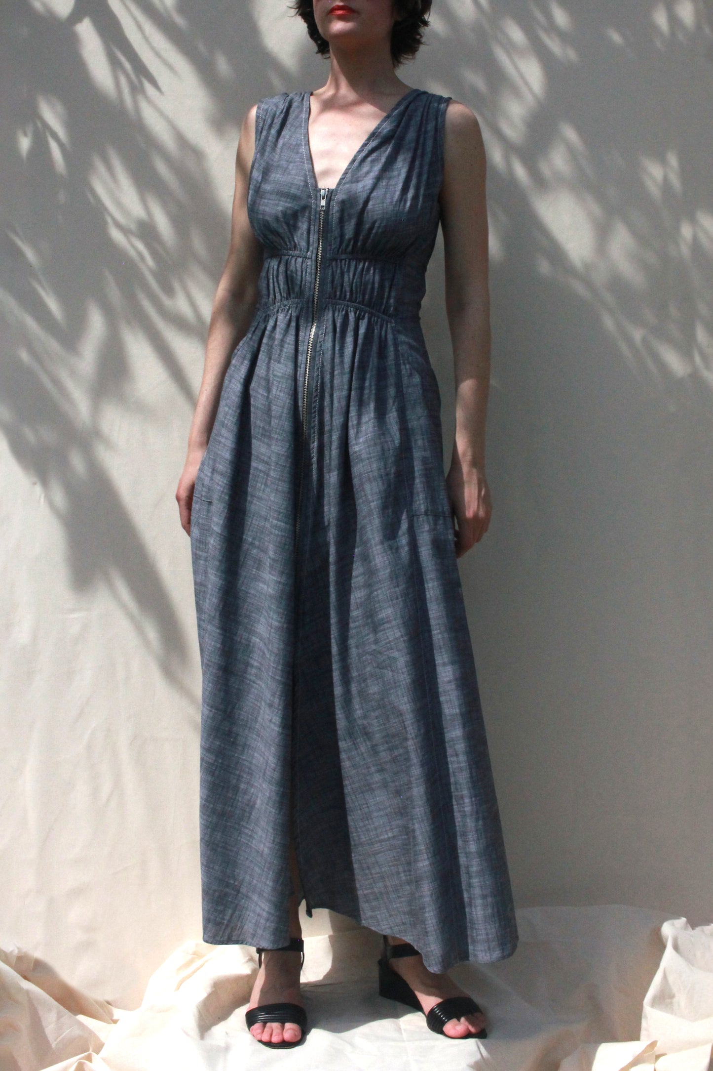 Scrunch Waist Dress - Slate Chambray