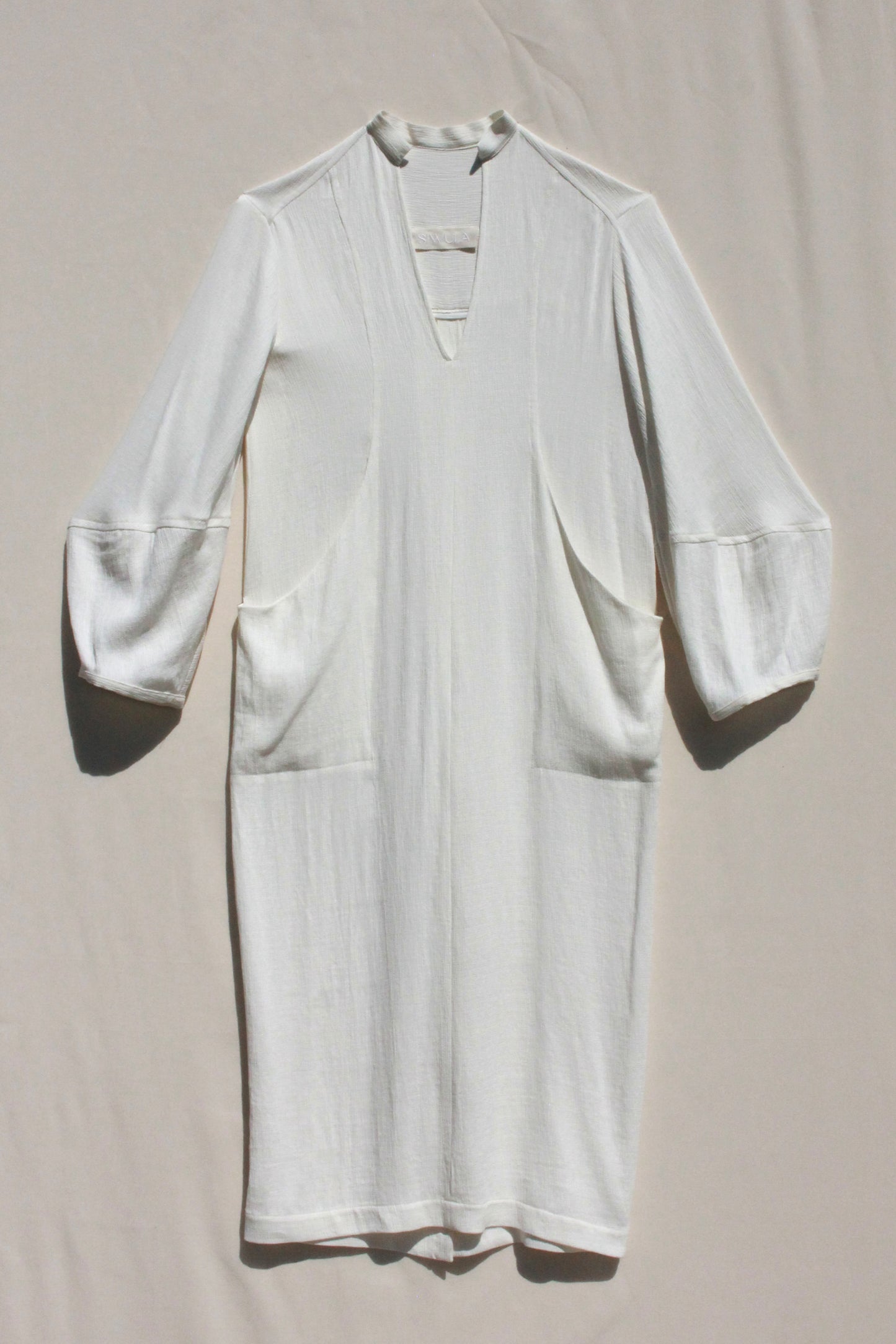 Scoop Pocket Dress - Ecru Textured Rayon
