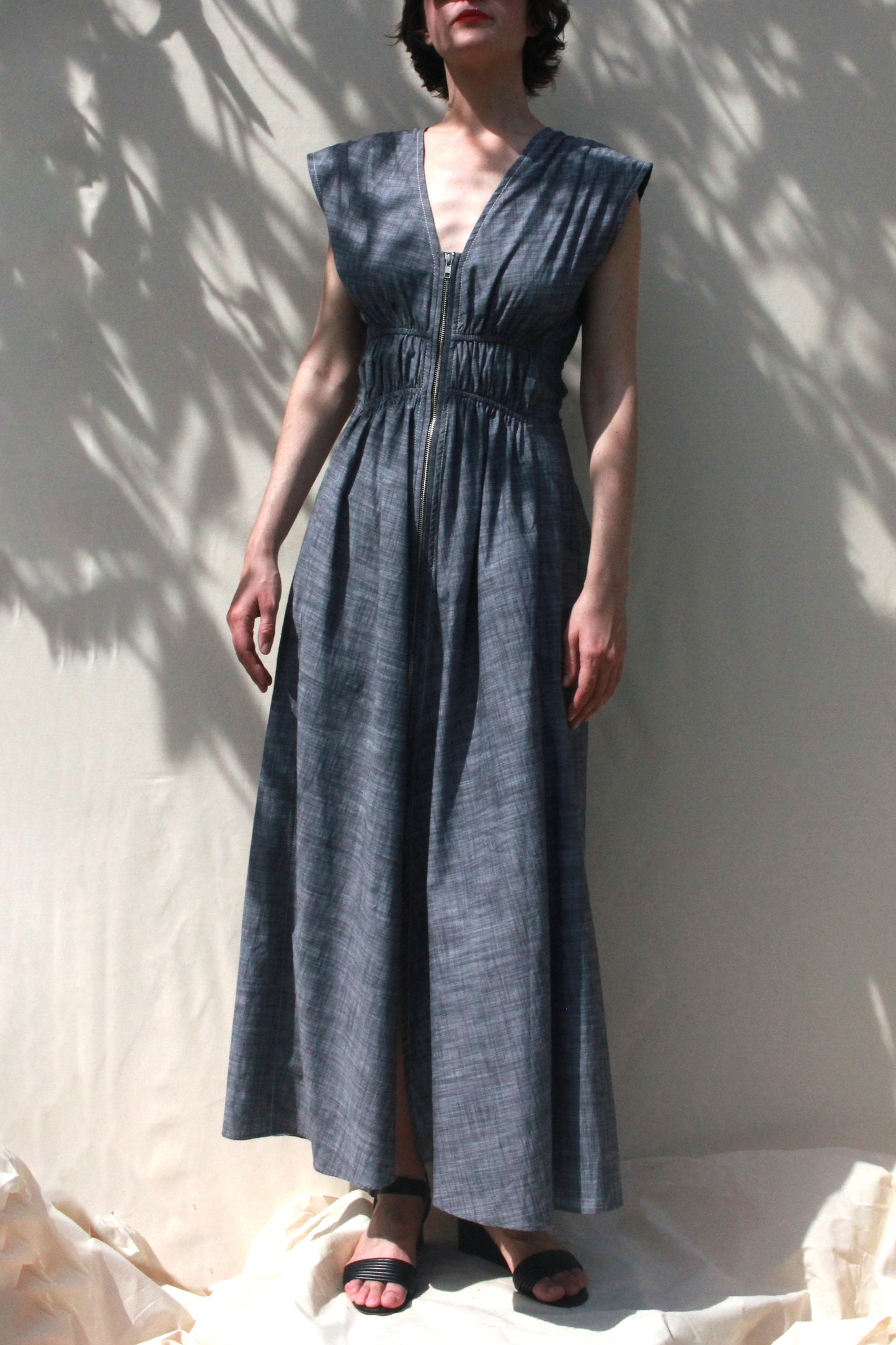 Scrunch Waist Dress - Slate Chambray