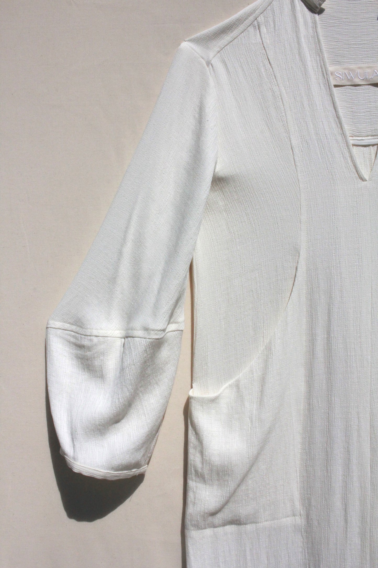 Scoop Pocket Dress - Ecru Textured Rayon