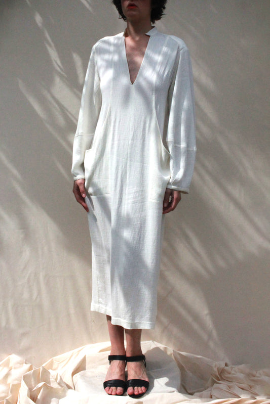 Scoop Pocket Dress - Ecru Textured Rayon