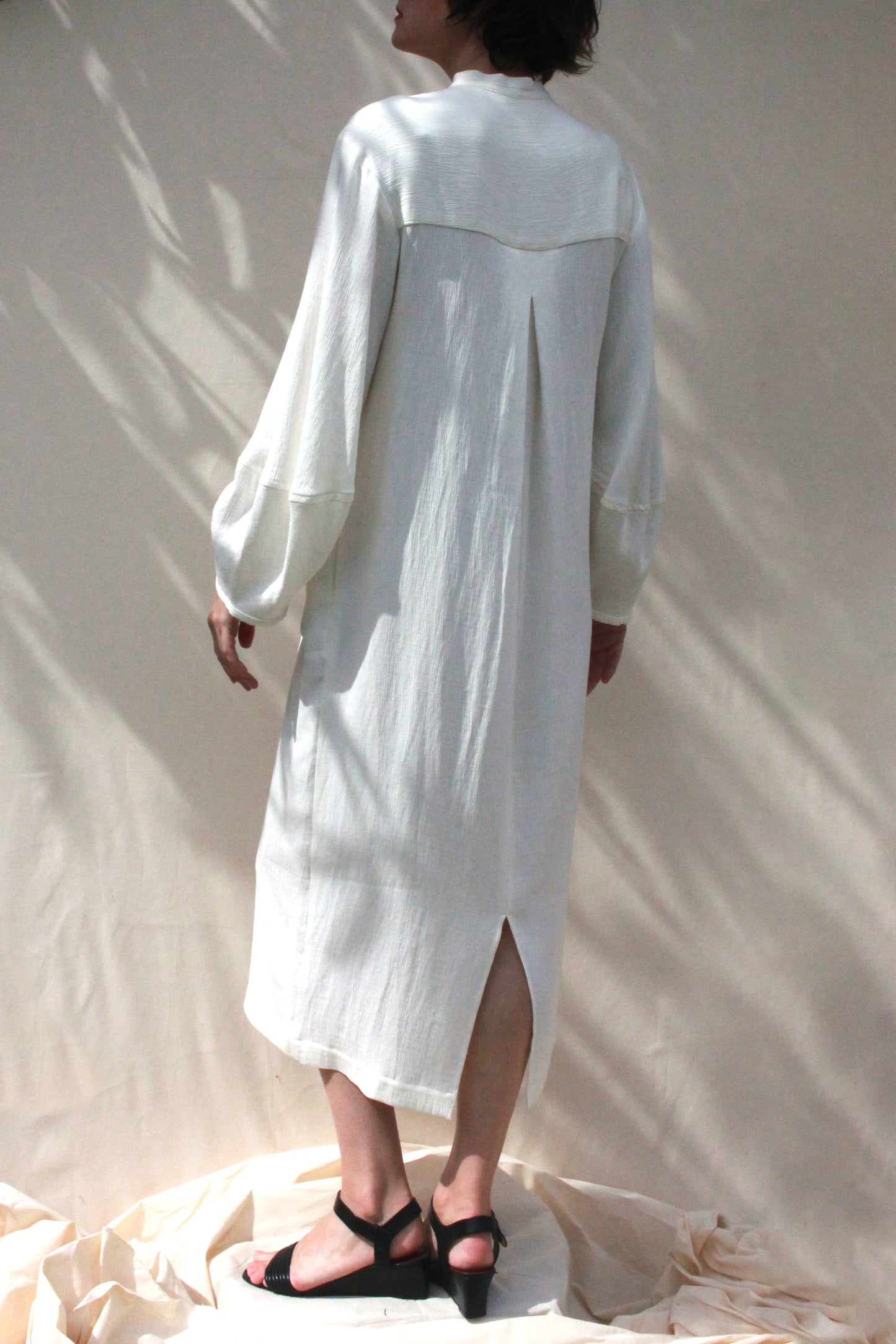 Scoop Pocket Dress - Ecru Textured Rayon