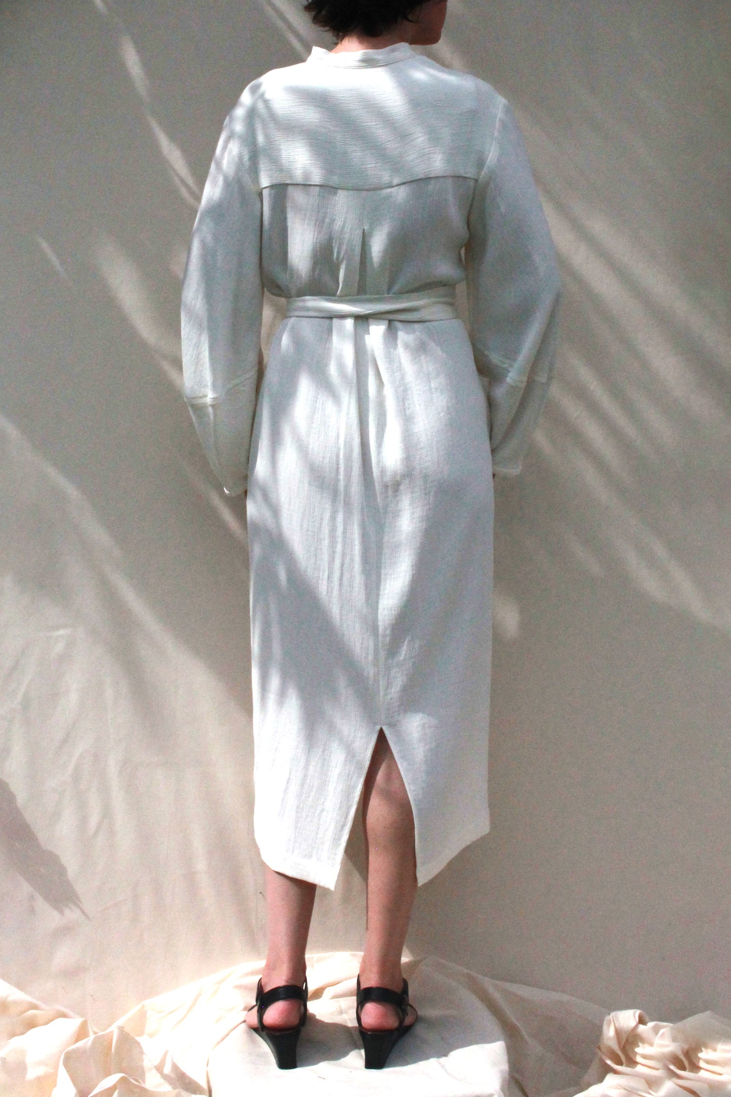 Scoop Pocket Dress - Ecru Textured Rayon