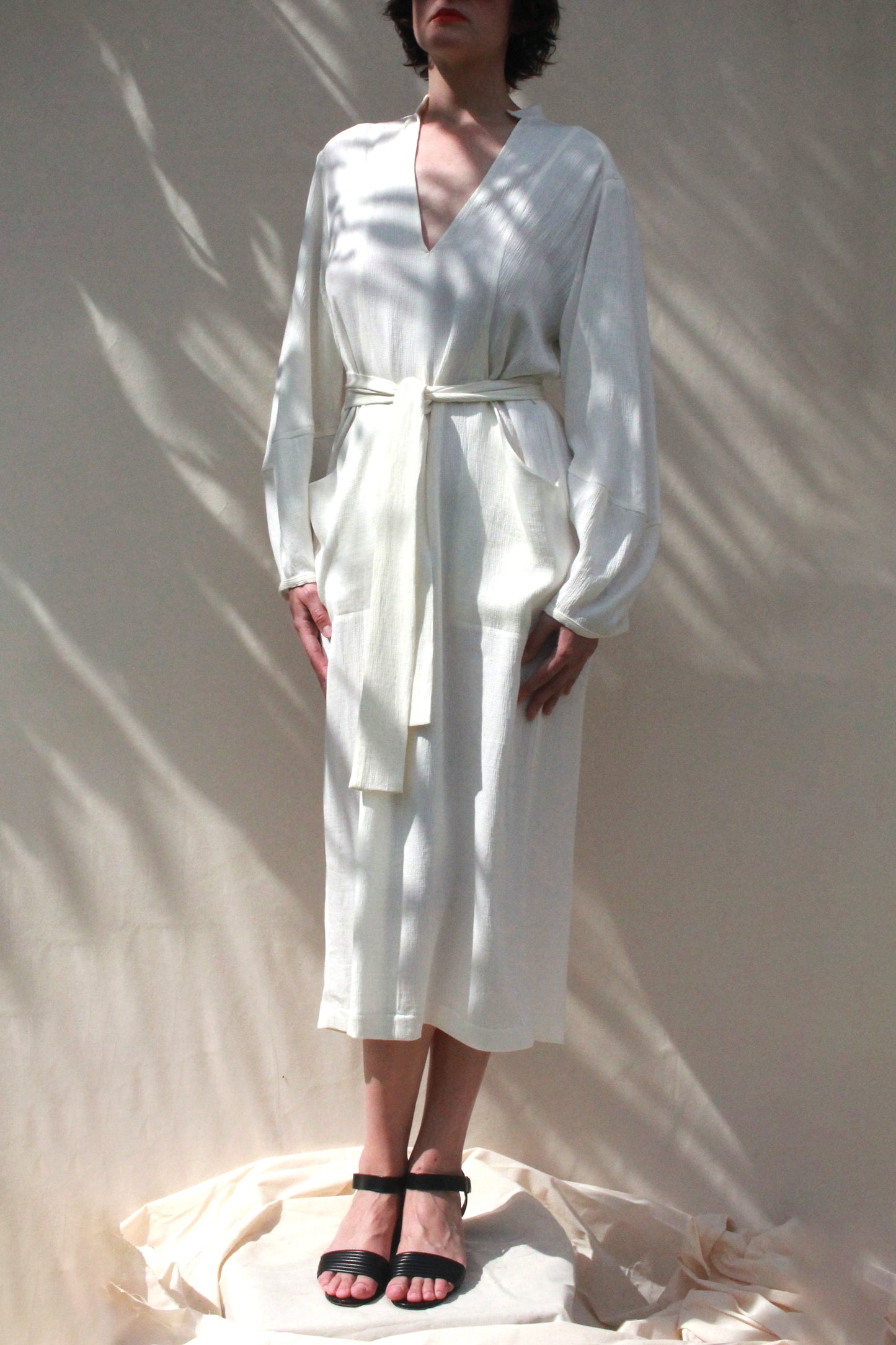 Scoop Pocket Dress - Ecru Textured Rayon