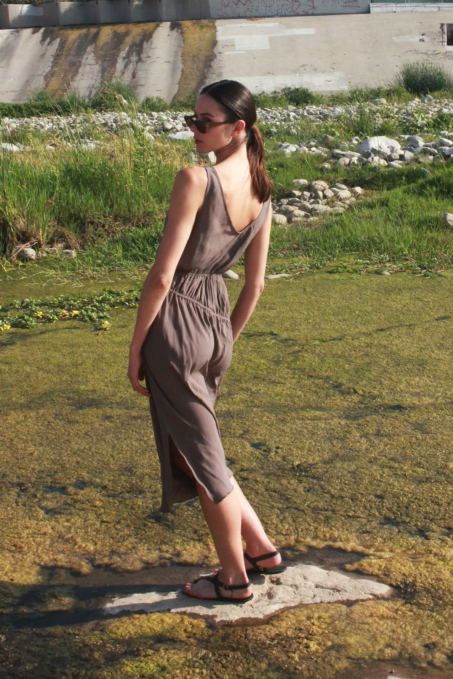 Ripples Tank Dress - Terra Brown
