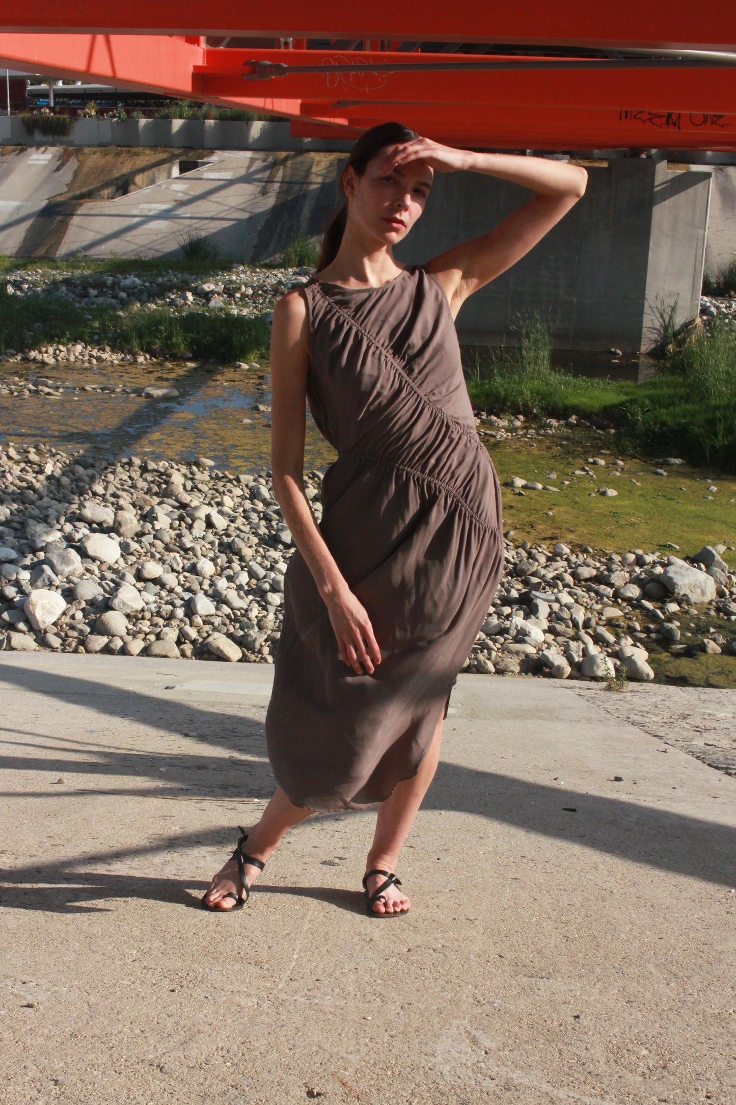 Ripples Tank Dress - Terra Brown
