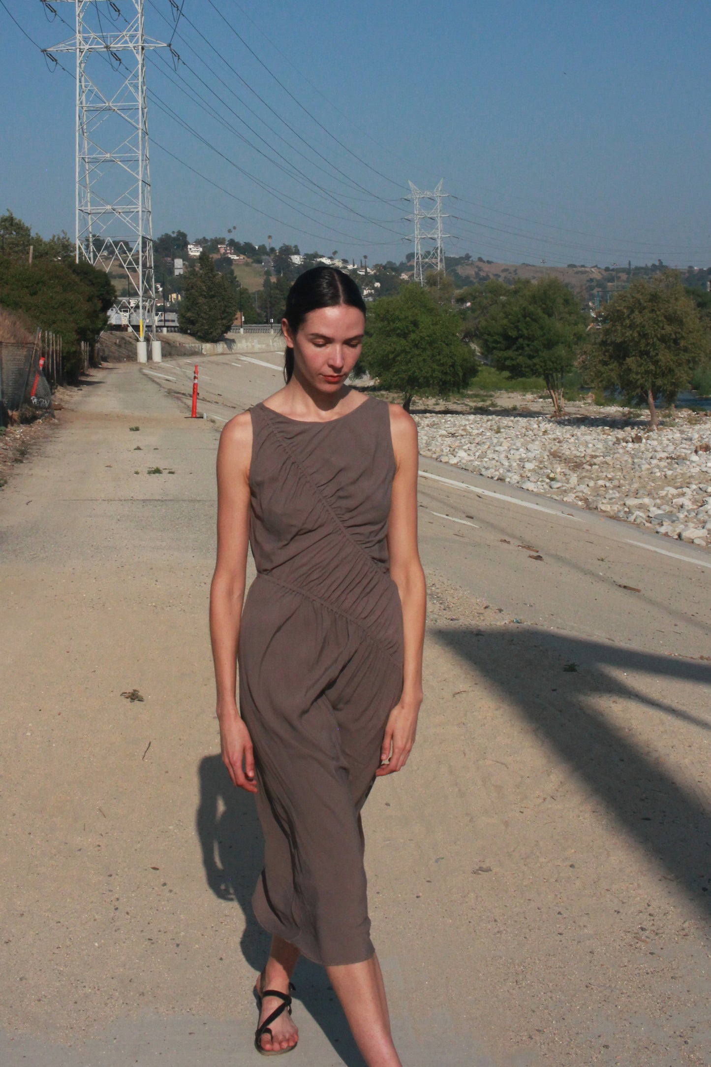 Ripples Tank Dress - Terra Brown
