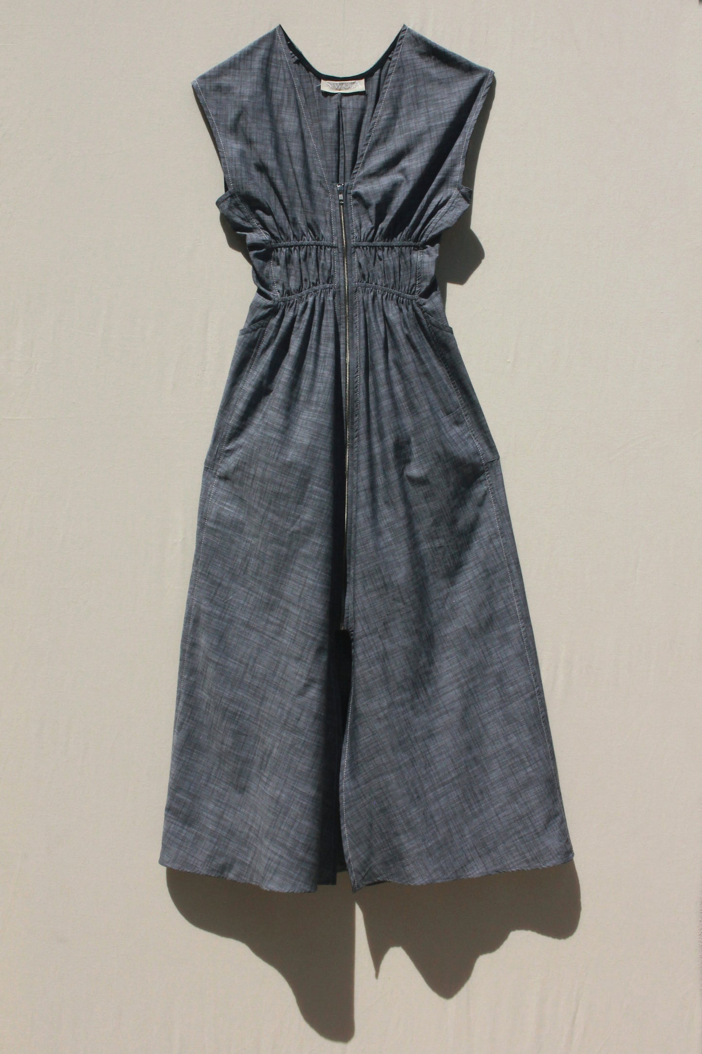 Scrunch Waist Dress - Slate Chambray