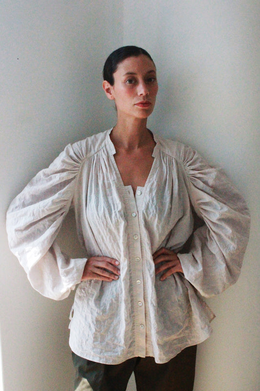 Shell Sleeve Button Up Shirt - Textured Voile