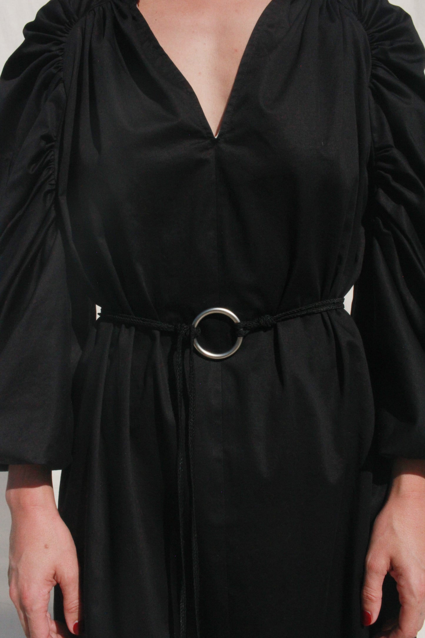 Shell Sleeve Dress - Black Sateen