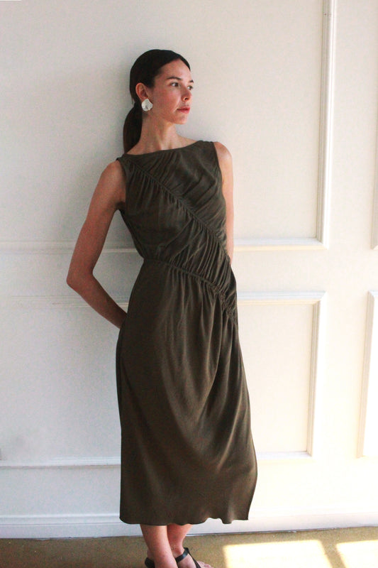 Ripples Tank Dress - Olive