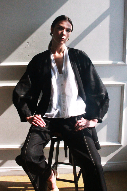 Scoop Pocket Jacket - Black Slub Canvas