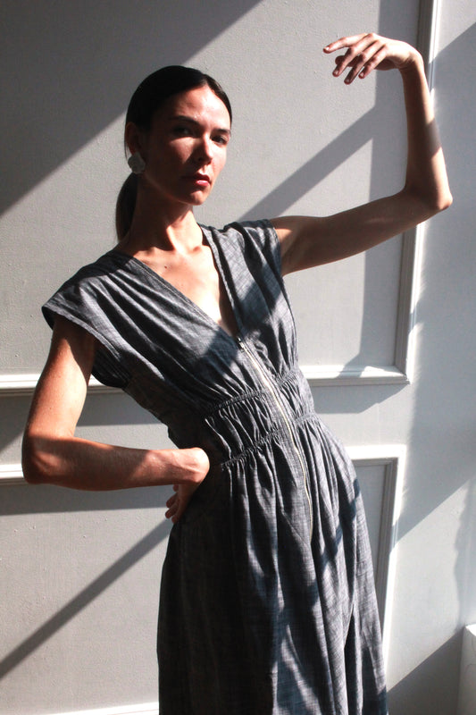 Scrunch Waist Dress - Slate Chambray