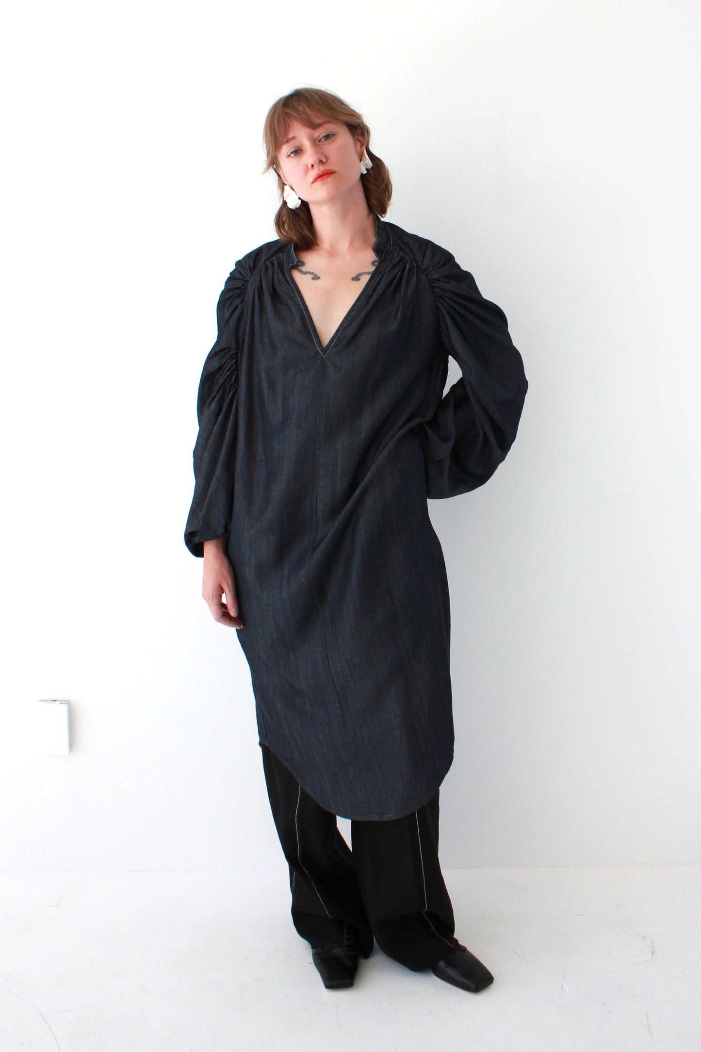 Shell Sleeve Dress - Denim