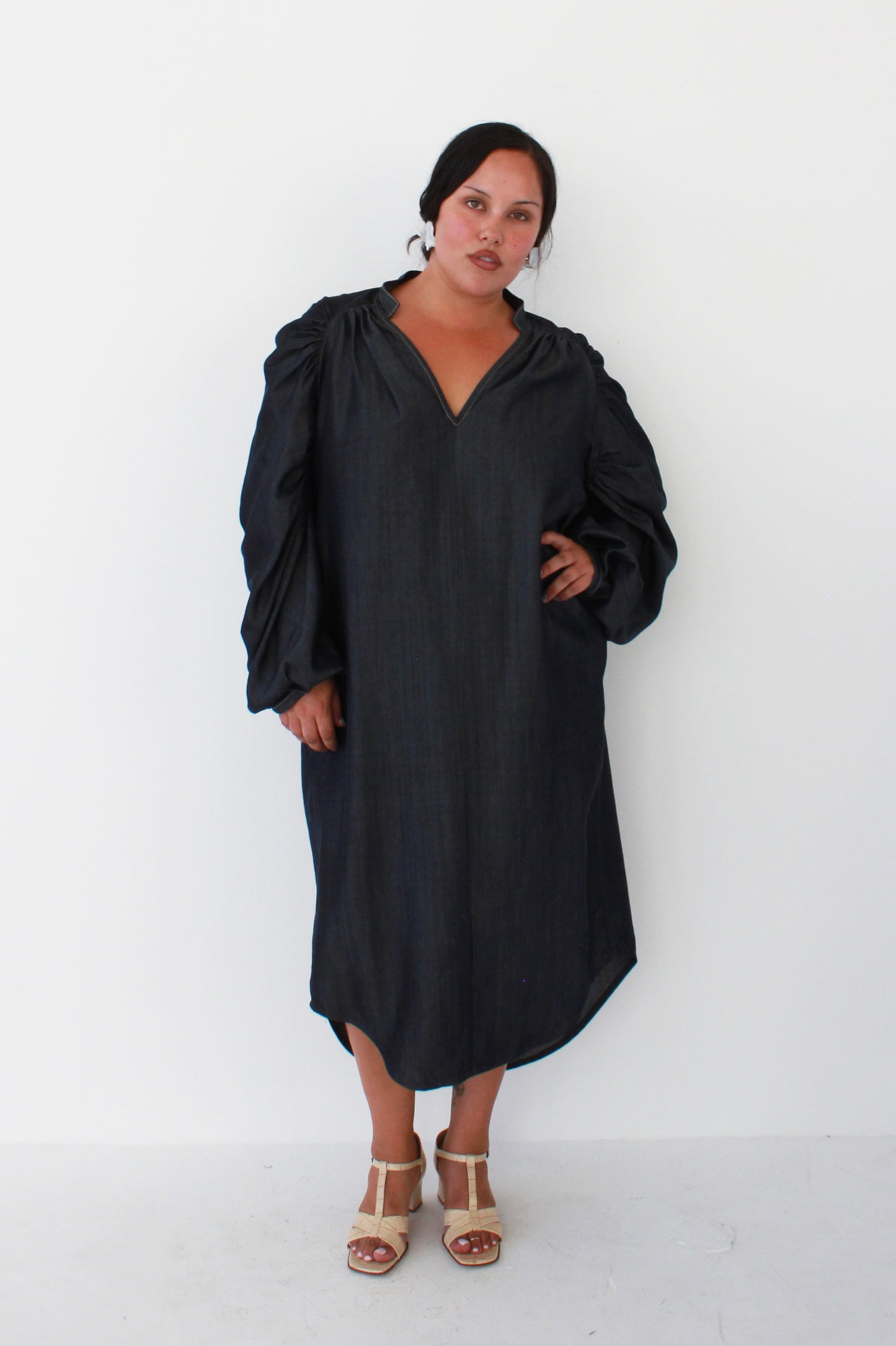 Shell Sleeve Dress - Denim