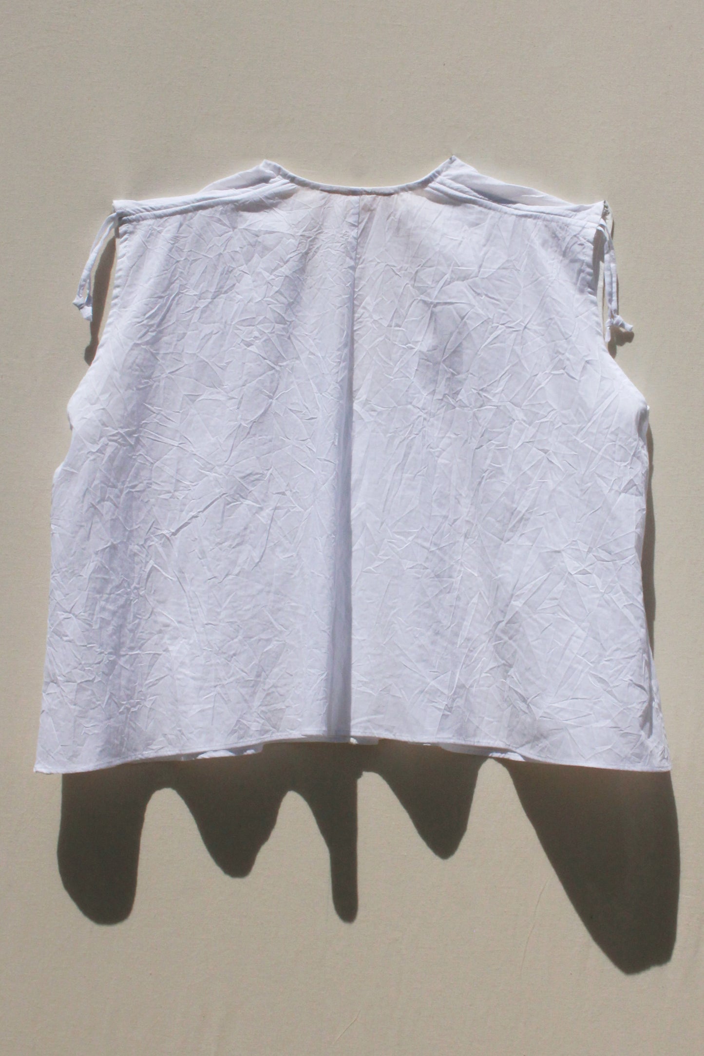 Cinch Shoulder Sleeveless Top - White Crinkle Voile