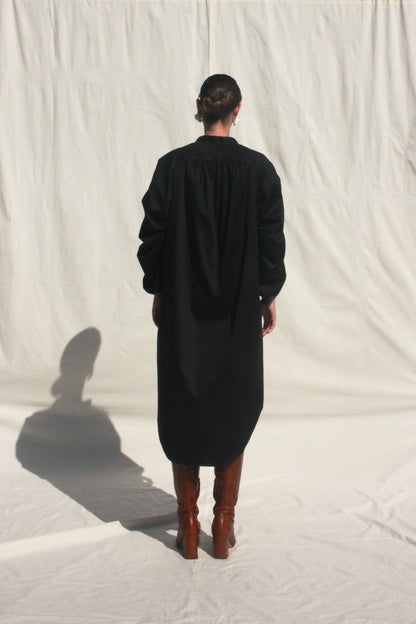 Shell Sleeve Dress - Black Sateen